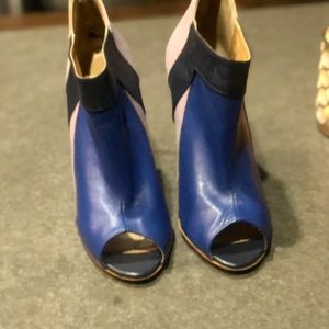 Blue/Black color block ankle bootie